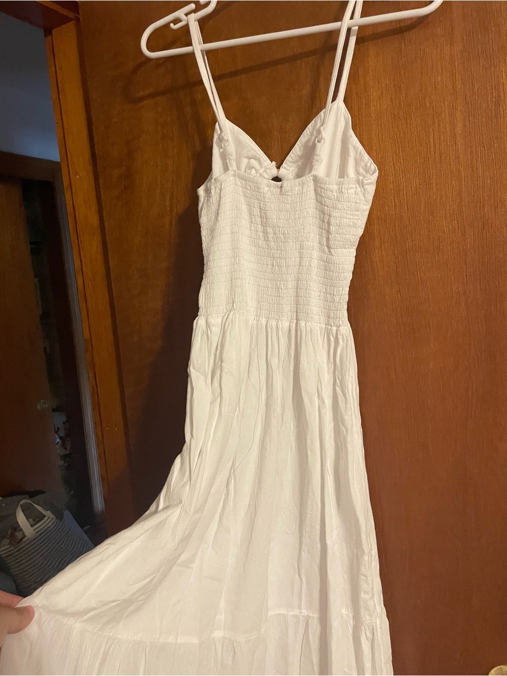 Women's White Spaghetti-Strap Maxi Dress with Smocked Waist and Keyhole - Picture 3 of 4